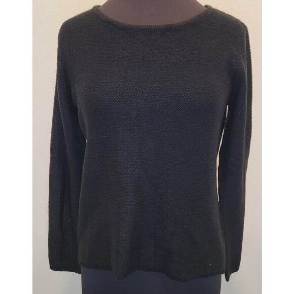 E by Elan Black Knit Sweater Blouse S Sheer Back Panel Zipper Detail EUC - Picture 2 of 8